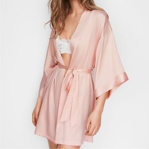 NWOT Victoria’s Secret Satin Blush Pink Crystal “Love” Robe size XS/S